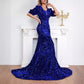 Middle Sleeve Trailing Sequin Dress Banquet Evening Dress