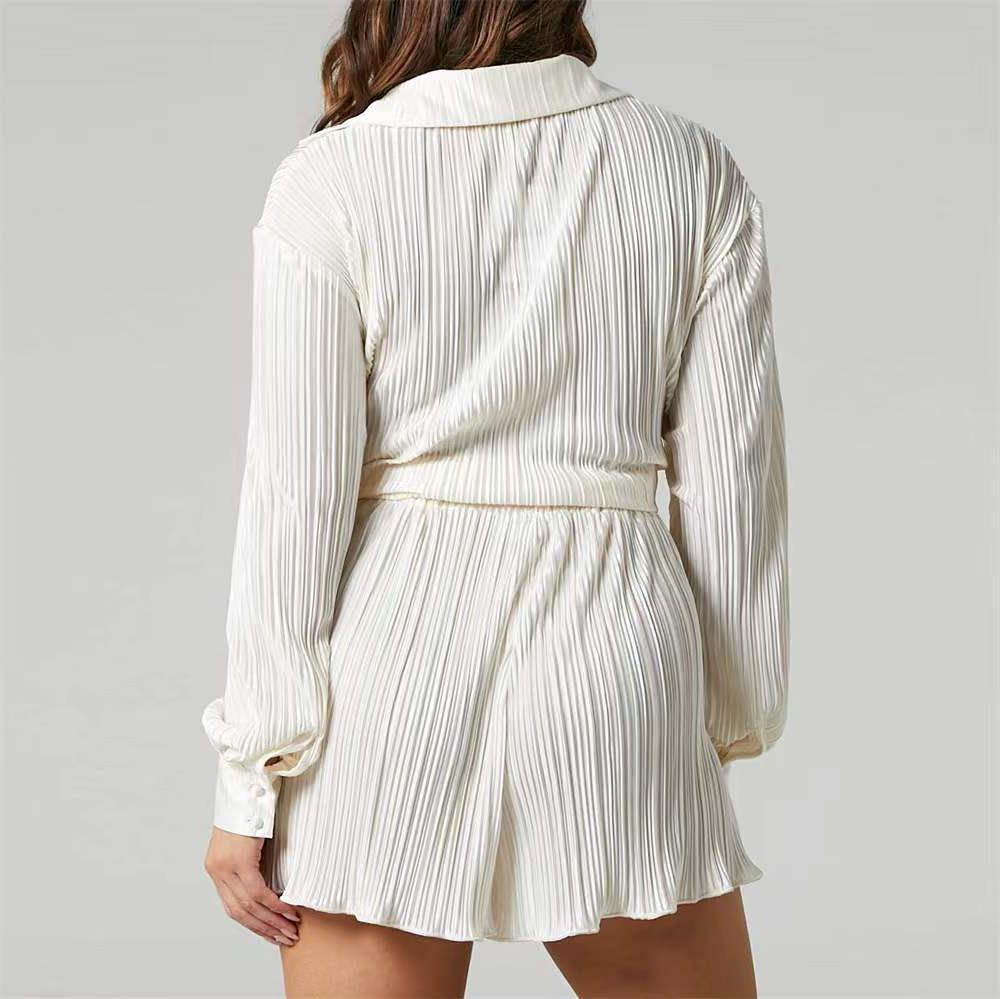 Ladies Long Sleeve Lapel Shorts Fashion Set