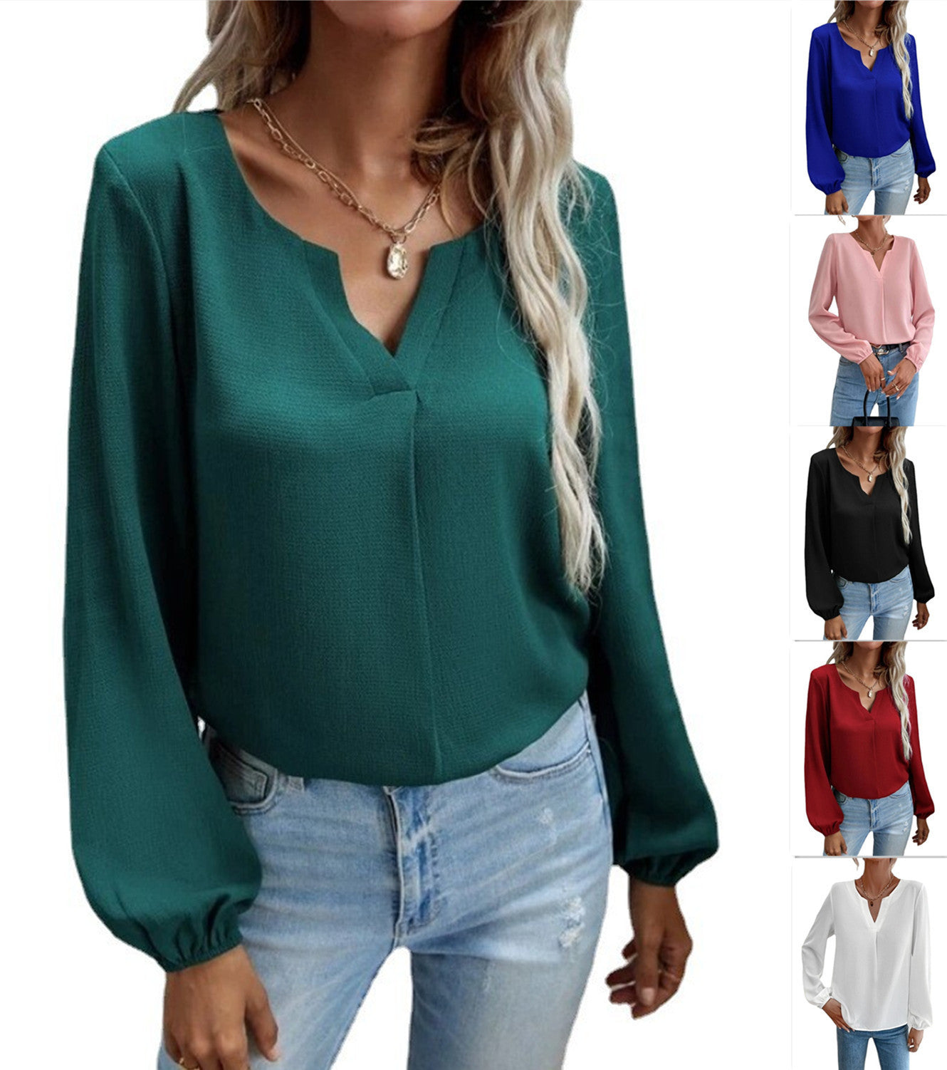 Loose Pullover Chiffon Temperament Commuter Solid Color Long-sleeved Bottoming Shirt
