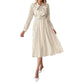 New Elegant Retro Style Bow Collar Long Sleeve Waist Dress