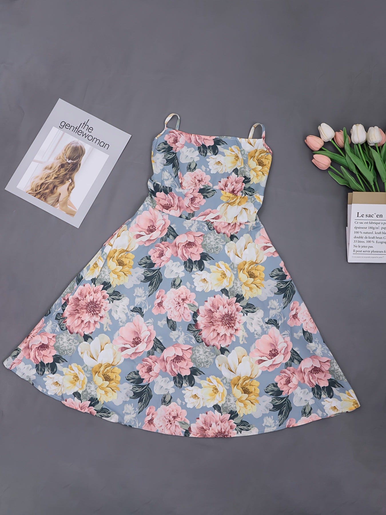 Womens Waist-Cinching Figure-Lifting Floral Sleeveless Slip Dress