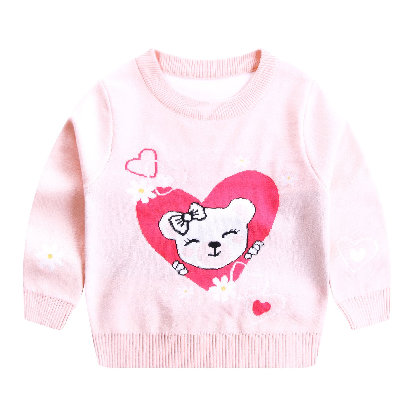 Pull chaud double épaisseur en coton à col rond avec motif chat amoureux