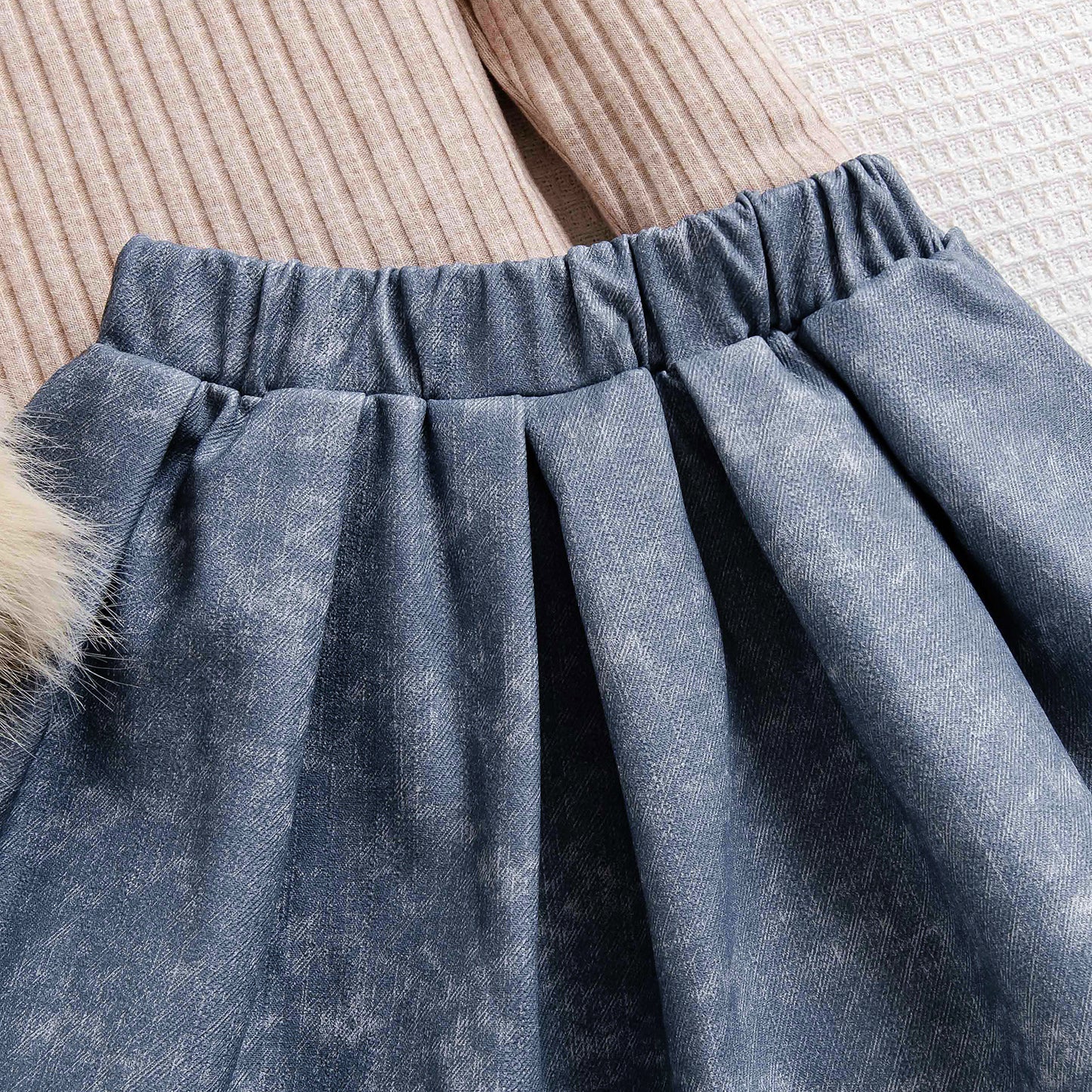 Knitted Sweater Denim Skirt Princess Style Three-piece Set