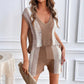 Women's Fashion Casual Shorts V-neck Two-piece Suit