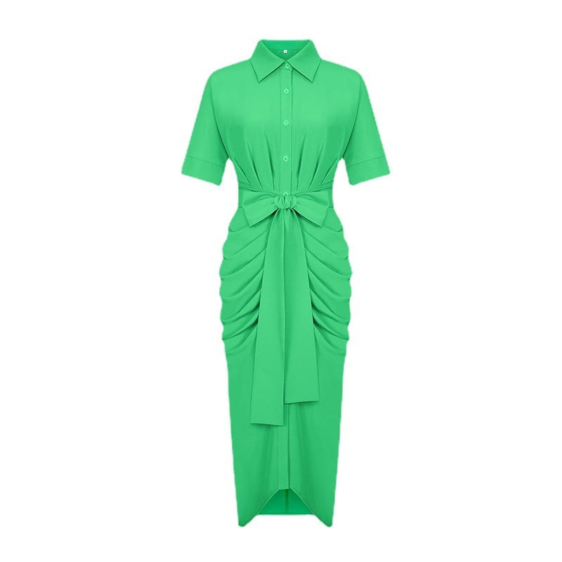 Robe pour femme, nouvelle robe élégante à col polo, mi-longue, manches courtes, simple boutonnage, taille haute