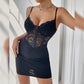 Women's Solid-Color Lace-trimmed Fishbone-Button Slip Dress