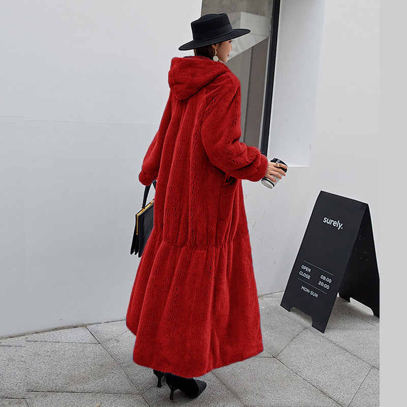 Nouveau manteau de fourrure pour femme, manteau long à capuche