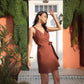 Pleated Sling Waist Belt Dress Women