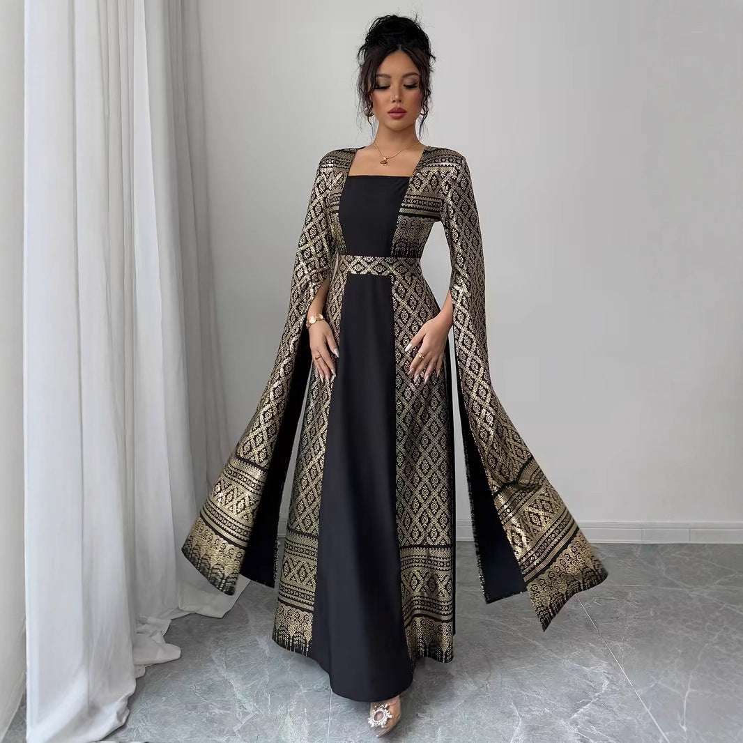 Womens Casual Long-sleeve Flared Dress