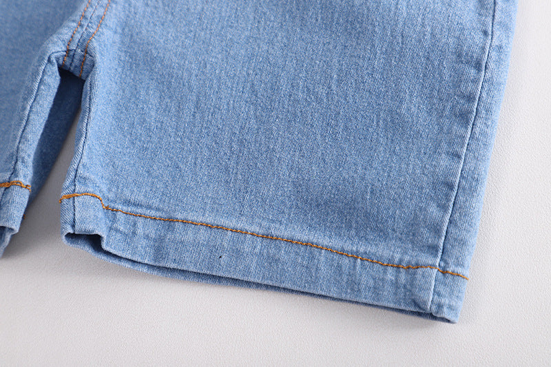 Summer Boys' Denim Short-sleeved Overalls Suit
