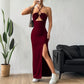 Womens Solid-Color Casual Halterneck Slim-Fit Dress