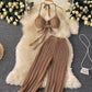 Ensemble deux pièces haut à lacets et pantalon large en tricot ajouré