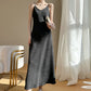 Robe à bretelles en satin acétate, col en V, pour femme