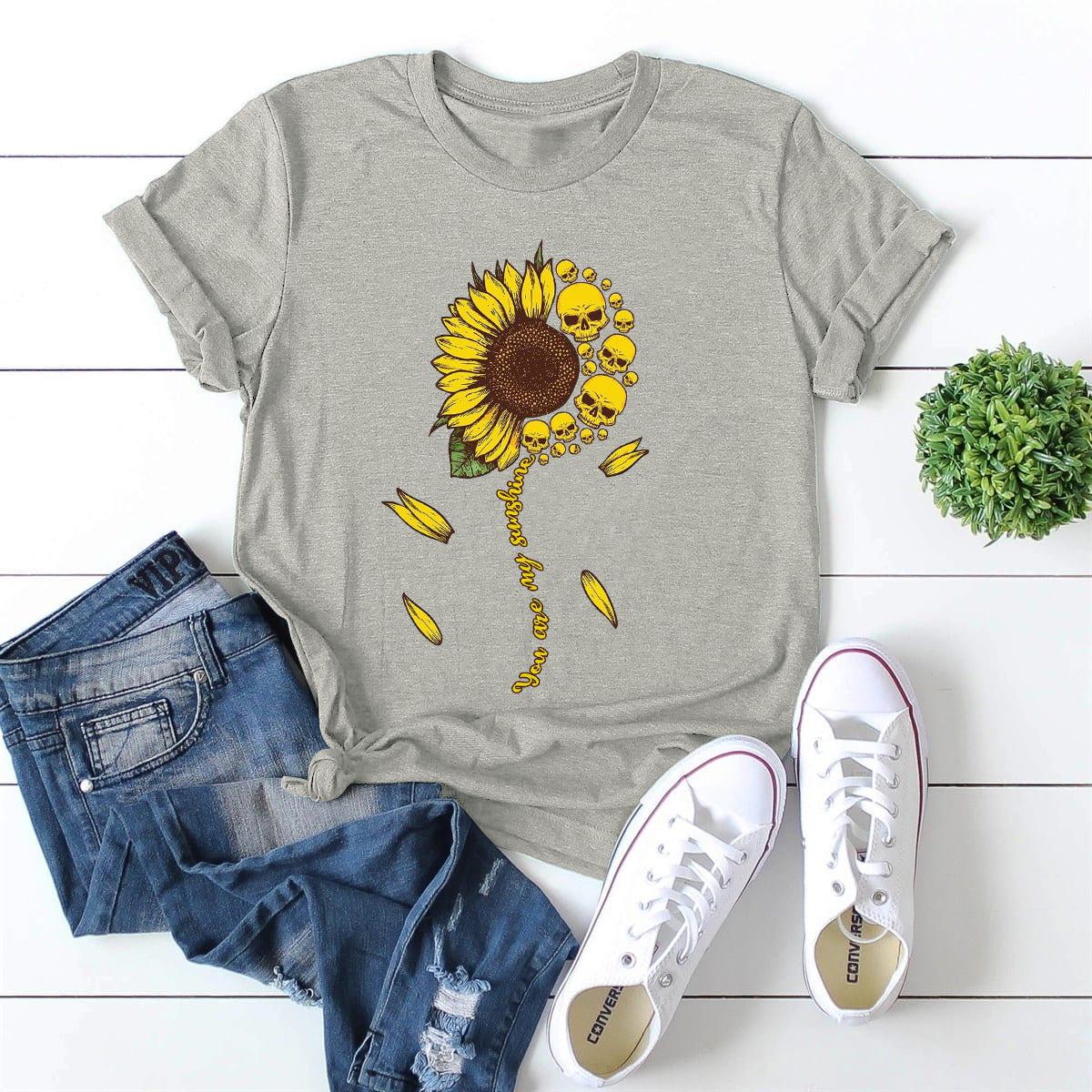 T-shirt ample à manches courtes et col rond pour femme, style européen et américain, imprimé chrysanthème