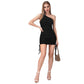 Off-the-shoulder Draped Tie-waist Knitted Dress