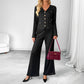 Textured Casual Jacket And Solid-color Wide-leg Pants Set