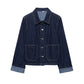 Lapel Cuff Denim Style Short Denim Coat Skirt Outfit