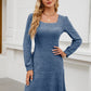 Woman Square-neck Lantern Sleeve Pocket Long Sleeve Dress