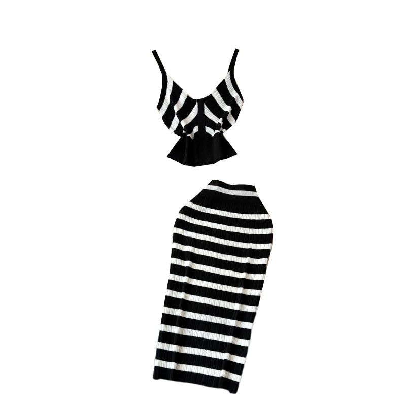 Summer V-neck Camisole And Pencil Skirt Two-piece Set