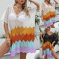 Color Contrast Patchwork Wave Pattern Woven Shirt Cutout Beach Dress