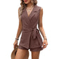 Solid Color Women's Fashion Leisure Suit Collar Vest Shorts Set