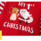 Christmas Print Striped Romper With Hat Three-piece Suit
