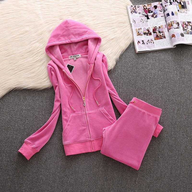 Pure Color Small Feet Plus Size Velvet Women's Casual Suit