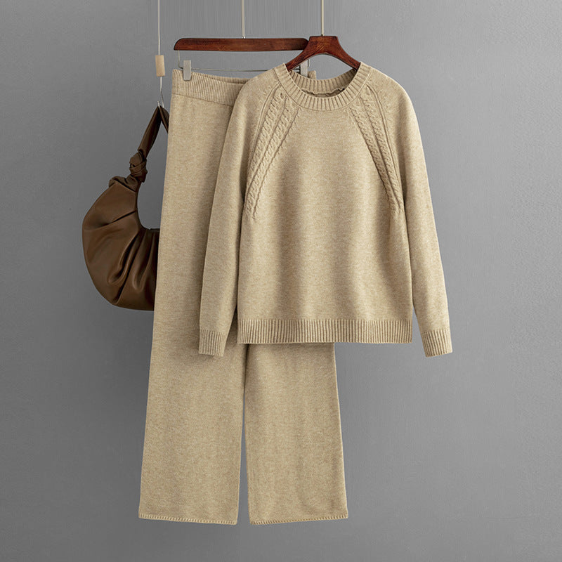 Ensemble décontracté en tricot de couleur unie pour femme