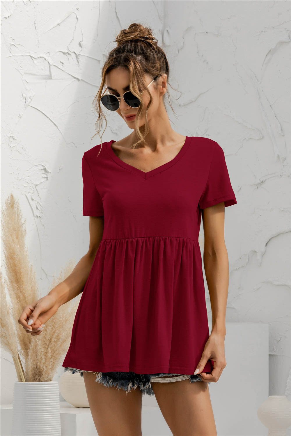 Women's Fashion V-neck Short Sleeve Top