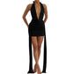 Fashionable Waterdrop-Decorated Ribbon Sexy Backless V-Neck Halter Bodycon Dress