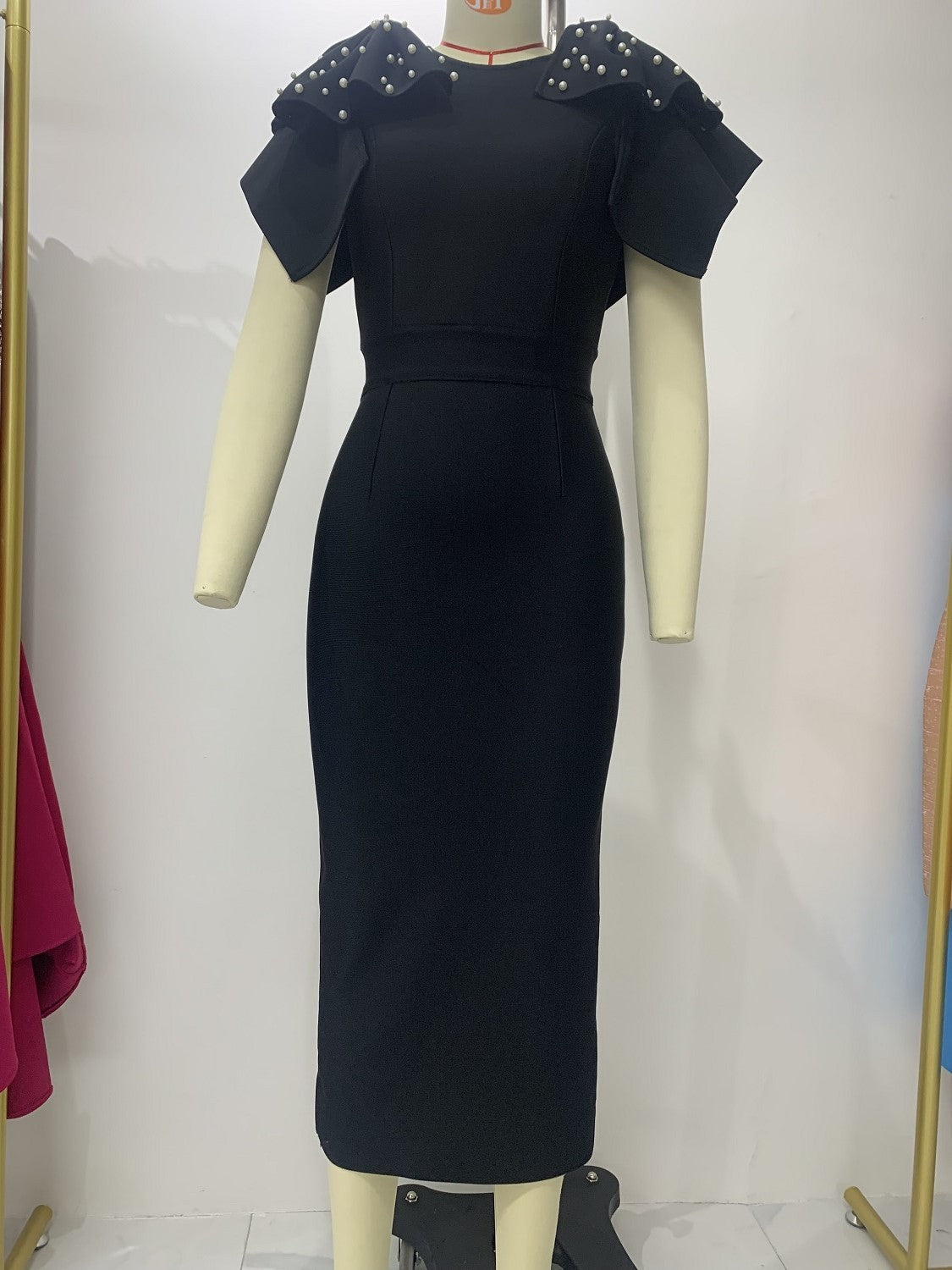 Irregular Knitting Handmade Lotus Leaf Beaded Slim Fit Dress