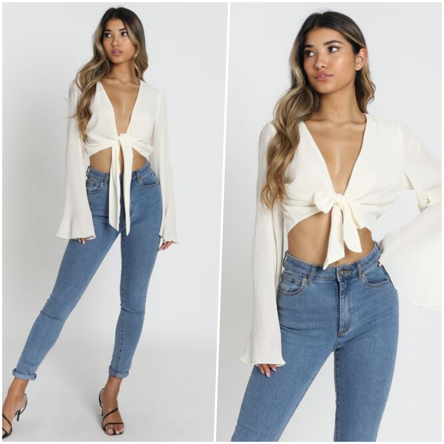 Women's Solid Summer Chiffon Pleated Flared Sleeve Shirt