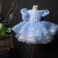Blue For Children Short Butterfly Dress New Bubble Skirt