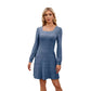 Woman Square-neck Lantern Sleeve Pocket Long Sleeve Dress