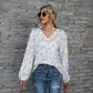 Leopard Print Printed V-neck Off-the-shoulder Long Sleeve T-shirt