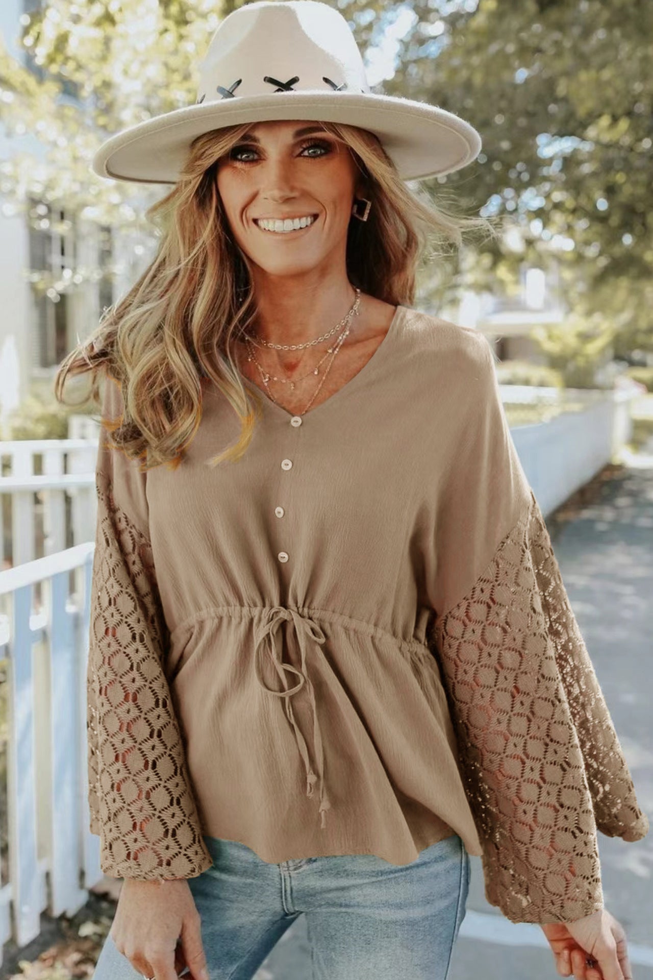 Women's Chiffon Buttoned Hollow Long Sleeve Shirt