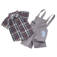 Summer Children's Suit Cotton Plaid Shirt Suspender Pants Two-piece Suit