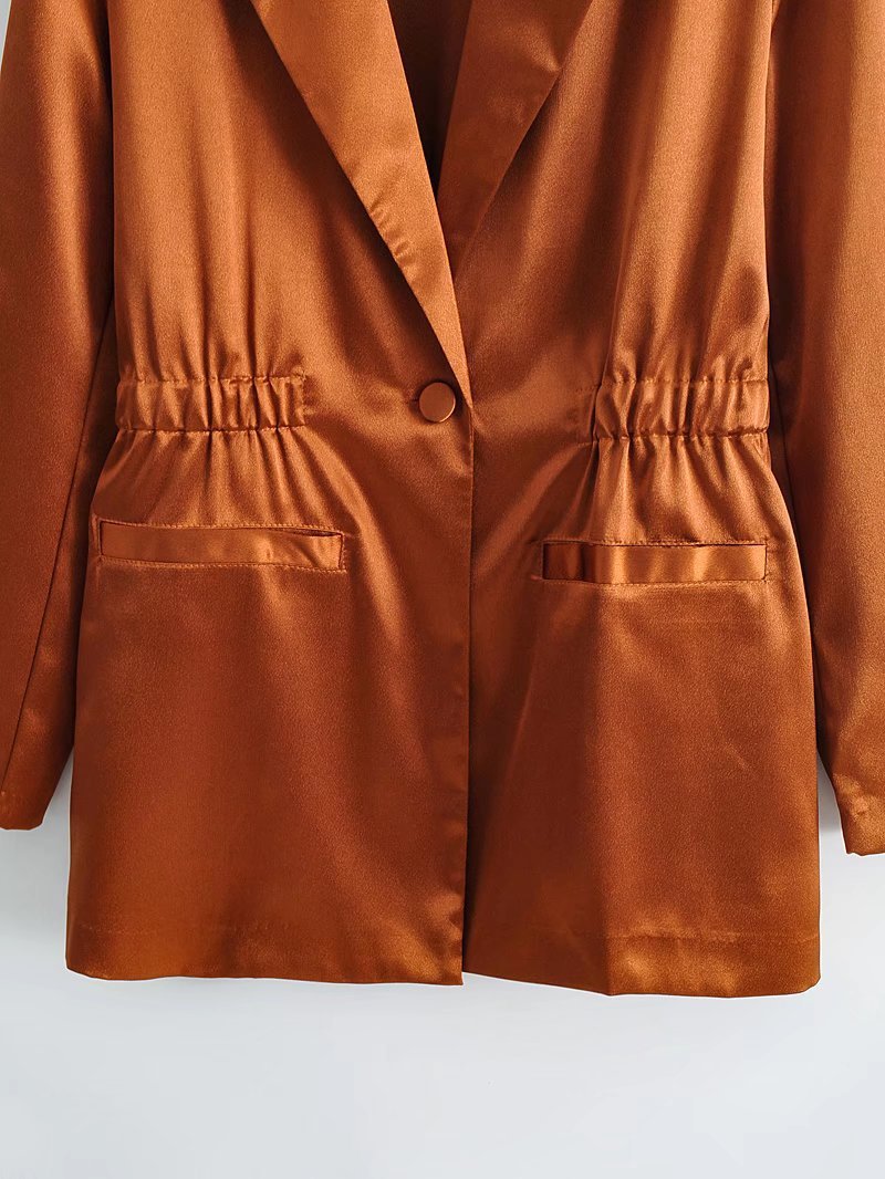 New Metallic Shiny Suit, One Button Mid-length Coat