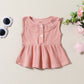 Ensemble trois pièces pour fille, robe sans manches, haut, short, coiffe, motif gaufré