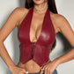 Women's PU Leather Halter Row Buckle Waist-controlled Top