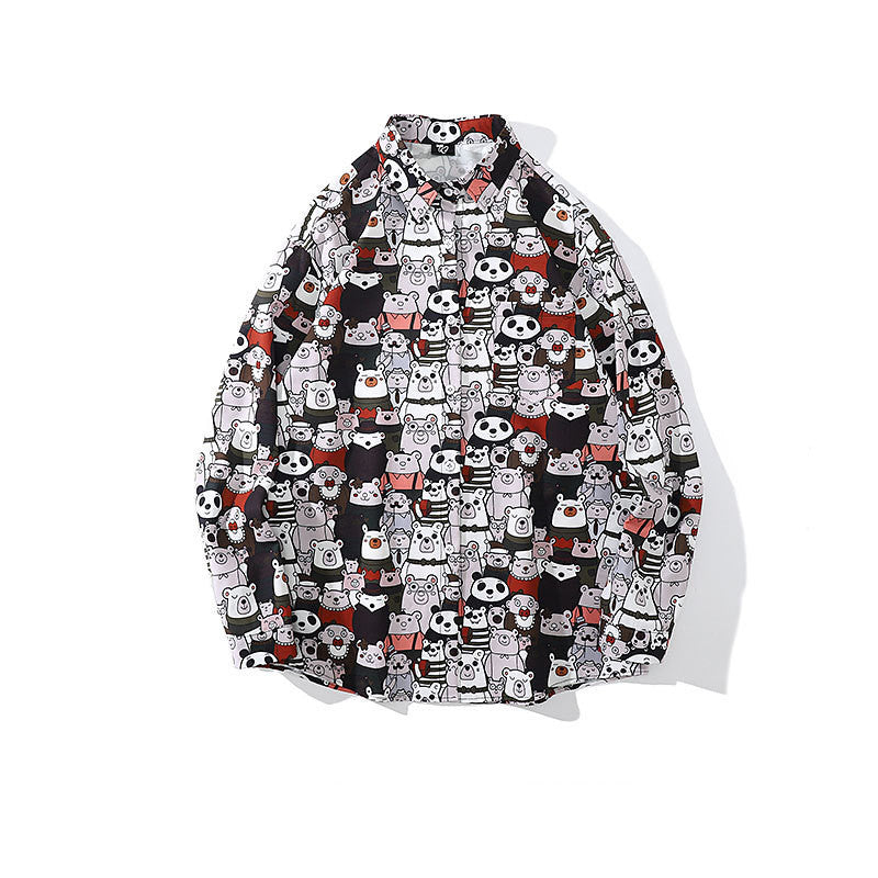Women's Loose Panda Print Long Sleeve Shirt