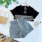 Little Girl Korean Fashion Medium And Large Children's Denim Shorts Two-piece Set