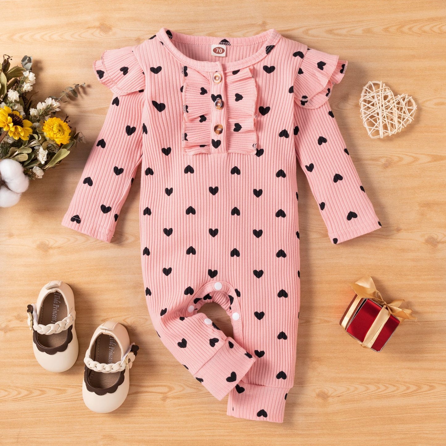 Combinaison d'escalade longue en coton pour bébé avec imprimé rayures et inscription « Love »