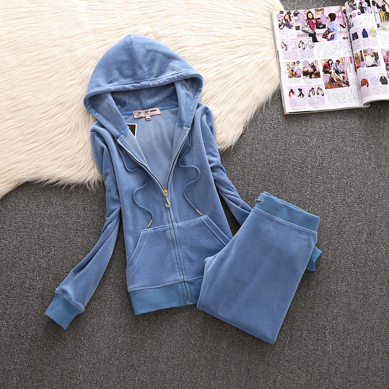 Pure Color Small Feet Plus Size Velvet Women's Casual Suit