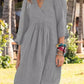 European And American Cotton And Linen Style Solid Color Three-quarter Length Sleeve V-neck Medium Dress
