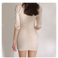Suit Collar Three-quarter Sleeve Small High Waist Irregular Skirt Two Piece Set
