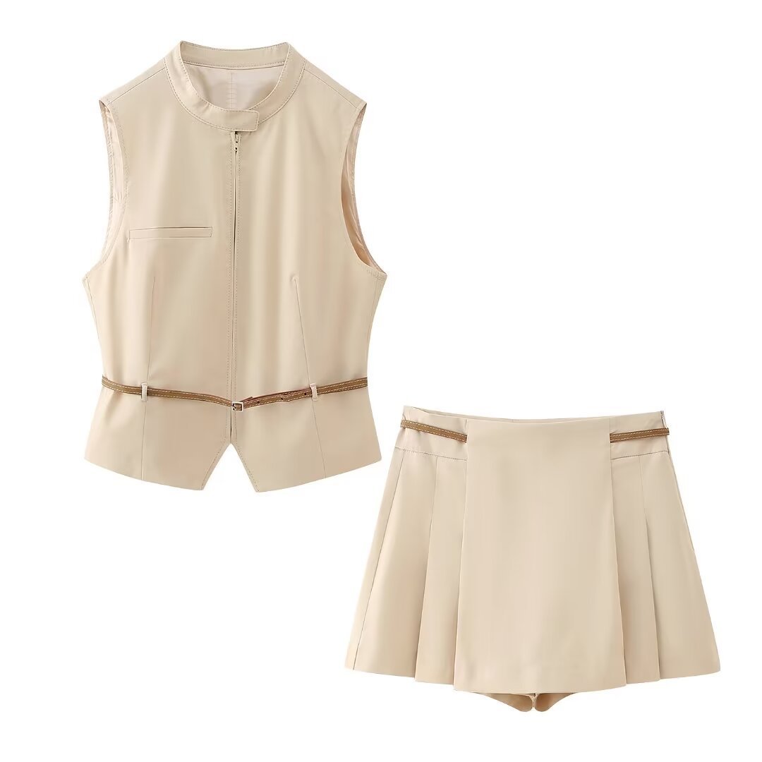 Women's Fashion With Waistband Tops Skort Suit