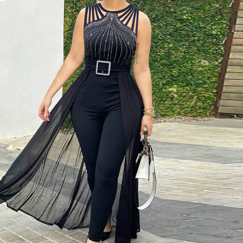 Women's Sleeveless Strapless Diamond Jumpsuit