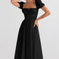 Womens Slimming Elegant Puff-Sleeve Lace-Up Short-Sleeve Dress