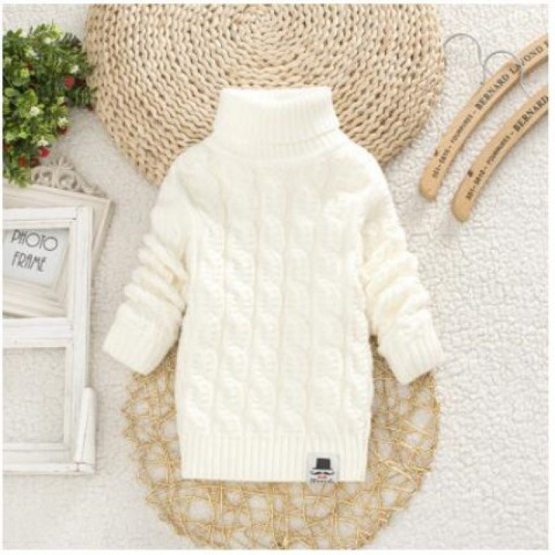 Chemise en tricot épais et pelucheux pour bébé et enfant, col rond, taille haute